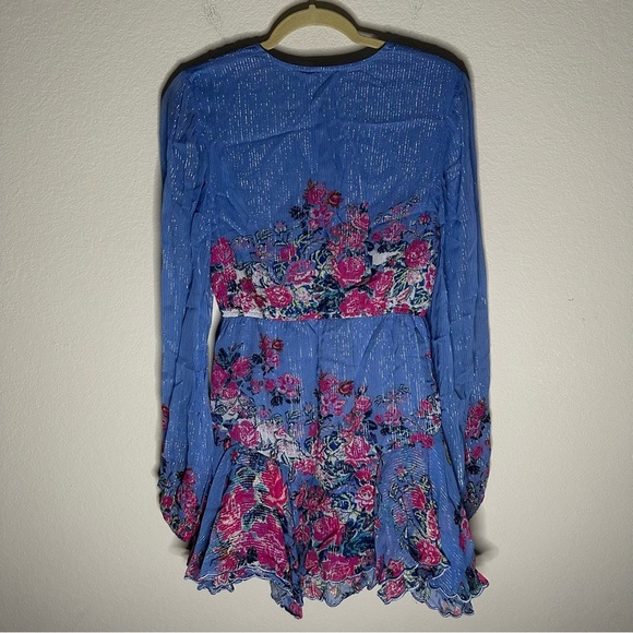 HEMANT & NANDITA Metallic Stripe Floral Minidress SZ M - Picture 6 of 7